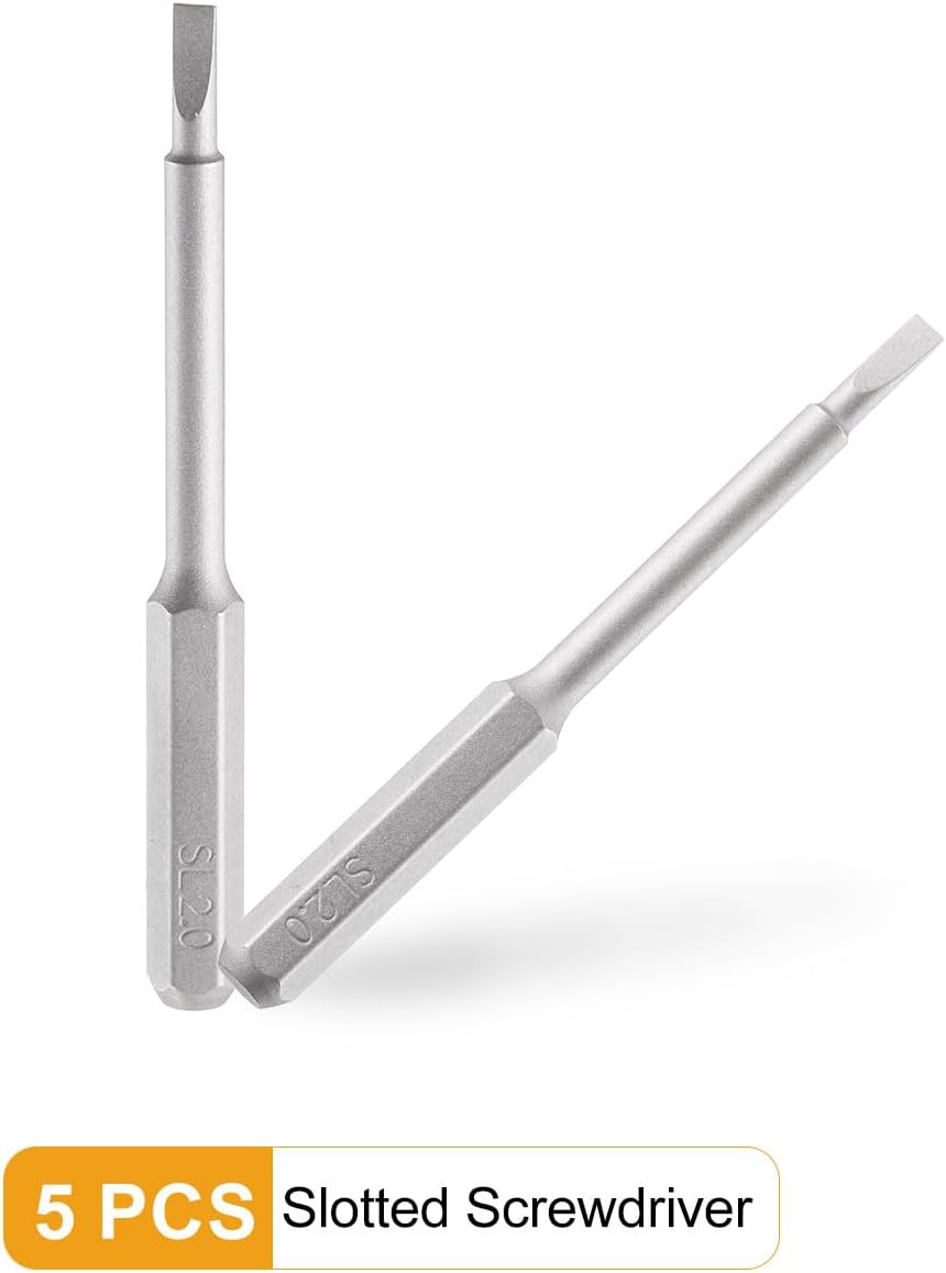 HARFINGTON 5pcs SL2.0 Slotted Screwdriver Bit 5/32" Hex Shank 45mm/1.77" Length Magnetic Flat Head Hex Bits S2 Steel Screw Driver Bit