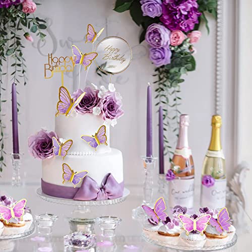 Purple Lively Butterfly Cake Topper 3D Gold Butterfly Mariposas Cupcake Topper For Birthday Wedding Party Wall Food Decorations Spring Baby Shower Color Mixed Size (20 Pcs) #TOP3