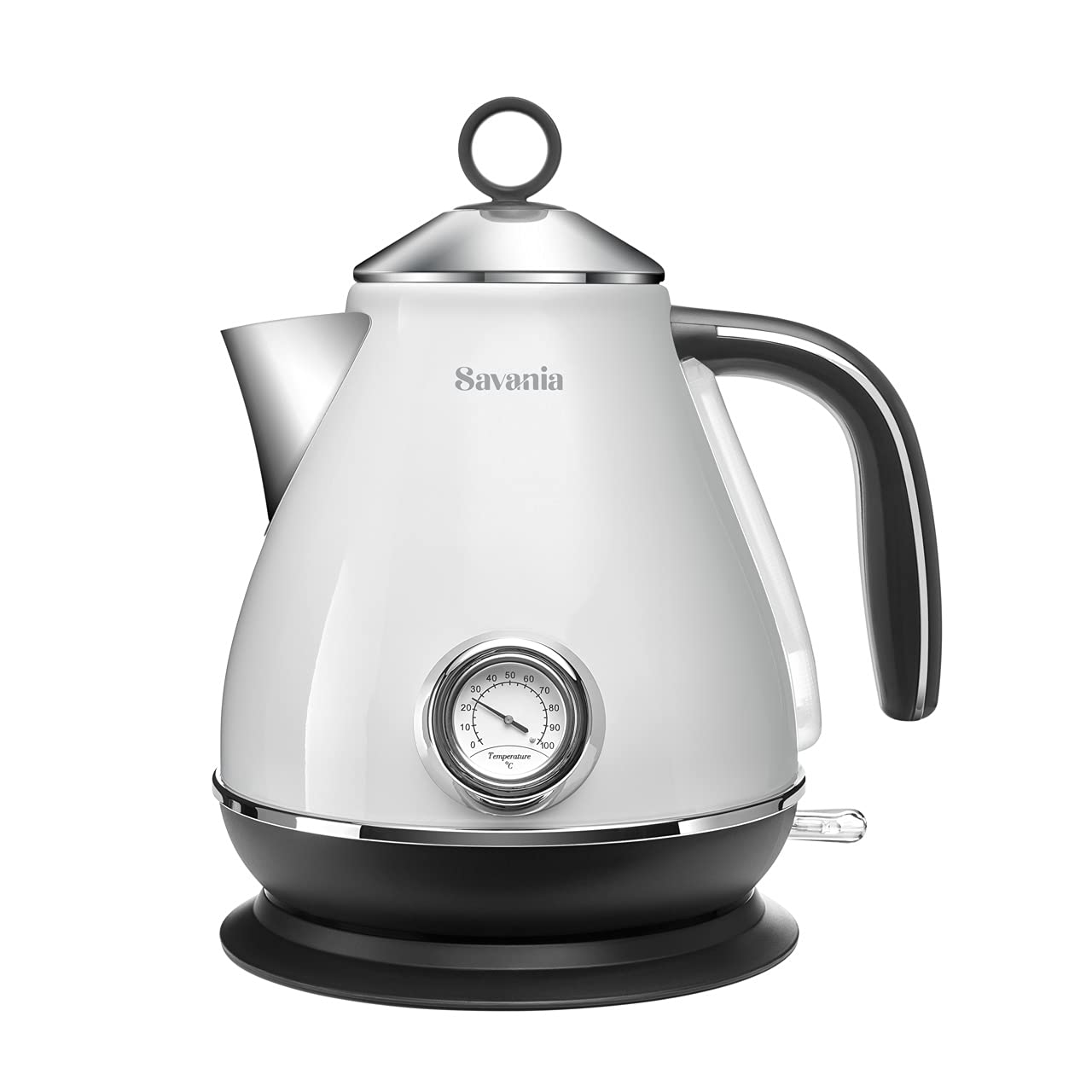 Vintage 1.7L Stainless Steel Electric Kettle with Temperature Gauge and Auto Shut Off, ETL Listed (white)