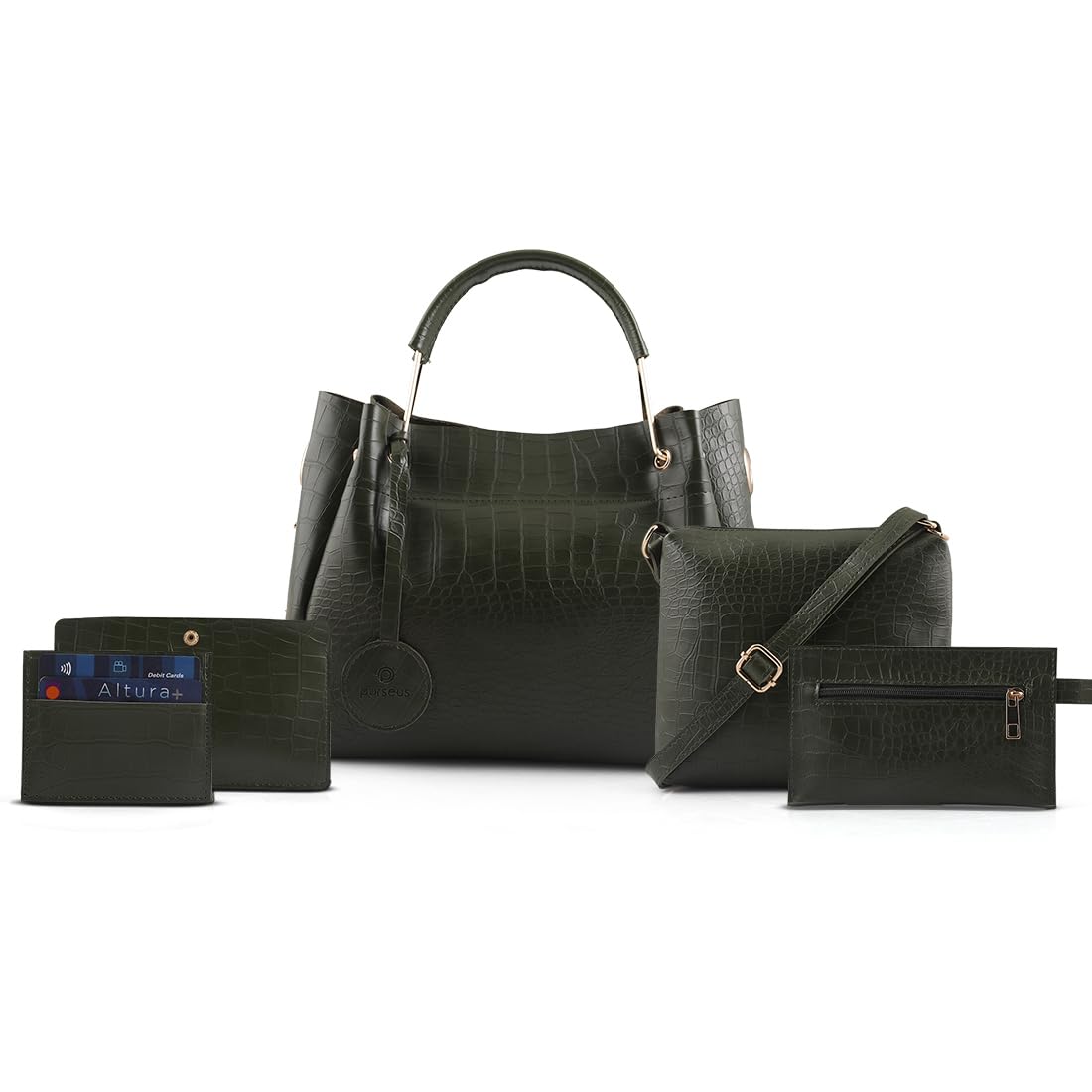 P Pursues Vegan Leather Stylish HandBag Pack of 5 Combo | Ladies Handbag Set | Fine Texteured Hangbag for Everyday Utility | Ideal for Gifting (Green) (B0DG979X9V) Amazon Price History, Amazon Price Tracker
