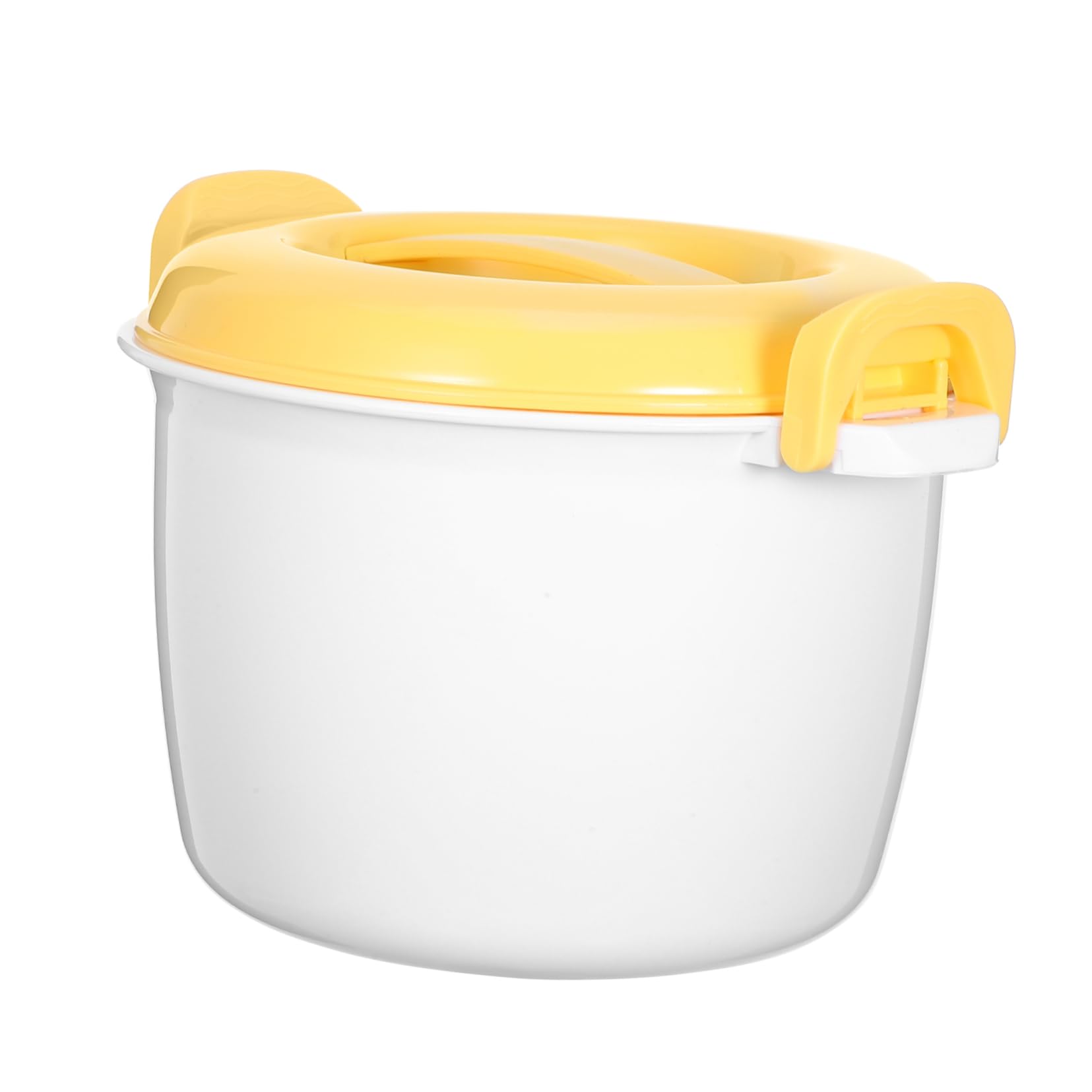 Portable Microwave Rice Cooker Small Yellow with Locking Handles Plastic Multi Function Steamer Container for Home and Office