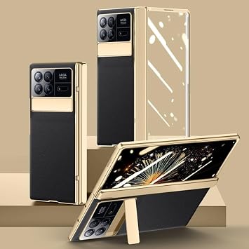 for Xiaomi Mix Fold 3 Case, Cellphone Flip Case,[Electroplated Phone Case][Screen Protector] Rugged Shockproof 360 Full Protective Phone Cover+Kickstand Protective CaseBlack