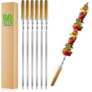 7 Stück Premium Edelstahl Grillspieße Set – Flache 2 mm Spieße, 55cm Lang und 10mm Breit, Rostfrei & Wiederverwendbar, Ideal für BBQ Fleisch, Gemüse & Kebab – Perfekt für Grill, Barbecue & Camping