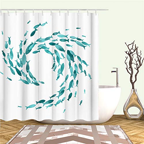 Rnnjoile Teal Fish Shower Curtains Set Ocean Creatures Bathroom Decor Creative Aqua Curtain For Bath Fabric Sea Ocean Shower Curtain With Hooks Turquoise 72X72Inch #TOP2