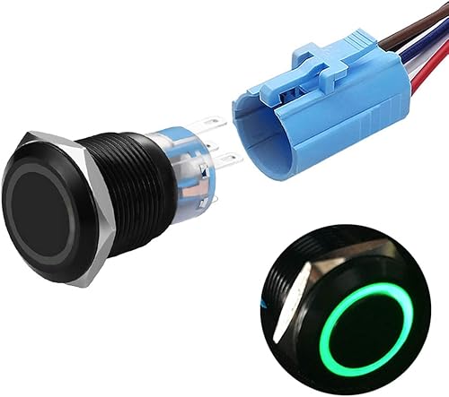 Miniatura 10 de Interruptor de botón de enclavamiento de 0.748 pulgadas , interruptor SPDT de encendidoapagado, con metal negro impermeable, anillo LED de 12V con