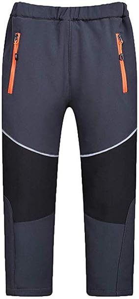 FAIRYRAIN Softshellbroek voor jongens en meisjes, gevoerde winddichte outdoorbroek, ademend met fleecevoering, warme regenbroek, skibroek, wandelbroek, zwart groen, 158