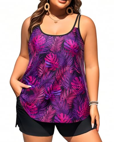 Image of Tempt Me Plus Size Tankini Swimsuits - Women Two Piece Tankini Top with Shorts Flowy Swimsuit 2025 Bathing Suits