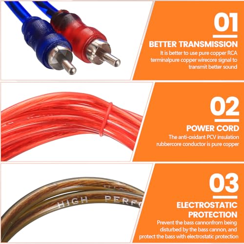 JiuXinYuKeJi Kfz Verstärker Kabelsatz Anschluss Set, 1500w Verstärker Endstufe Kabel Set, 4,5 m 10GA Auto Subwoofer Kabel Set für Car Audio Wire Stromkabel Endstufen Verbinder Set