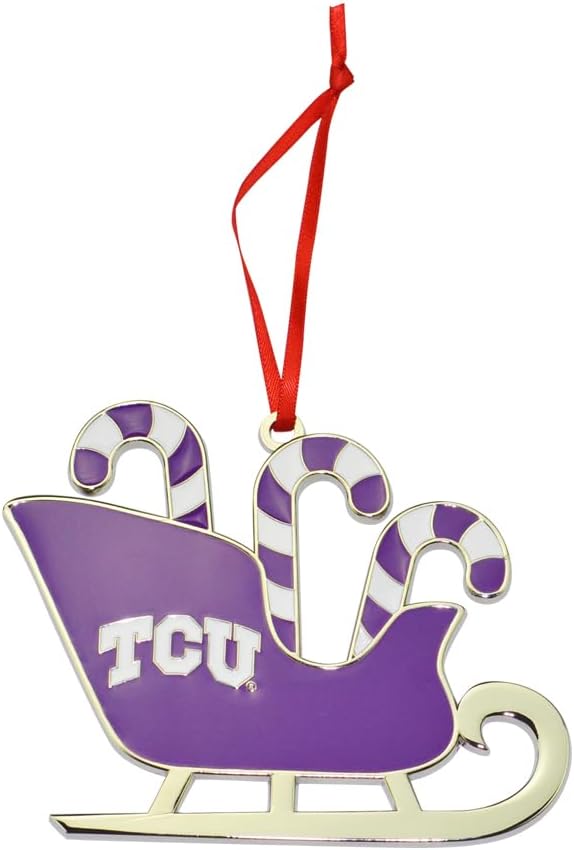 TCU Horned Frogs (Texas Christian University) Candy Cane Sleigh Christmas Ornament