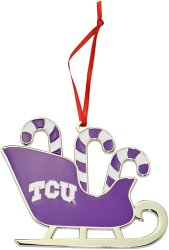 TCU Horned Frogs (Texas Christian University) Adorno navideño de trineo de bastón de caramelo