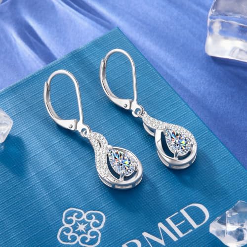 Silver Teardrop 2ct Moissanite Diamond Dangle Earrings for Women Wedding