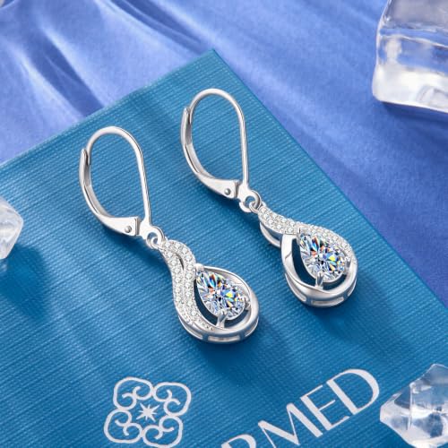 Silver Teardrop 2ct Moissanite Diamond Dangle Earrings for Women Wedding