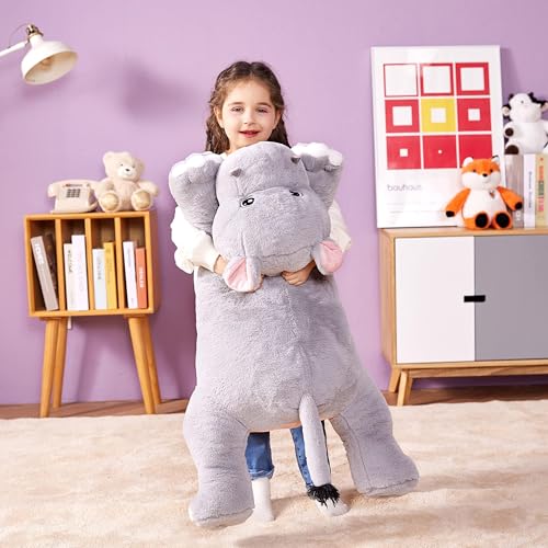 Image of IKASA Large Hippo Cuddly Toy, Giant Soft Toy, 78 cm, Large Plush Toy, Cute Huge, Fluffy Soft Jumbo Plush Toy, Gift for Children