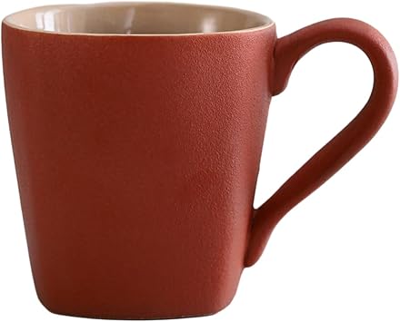 350ml/12oz Cream Style Ceramic Mug, Minimalist Color Glazed Coffee Cup-Coarse pottery coffee cup - Ting red