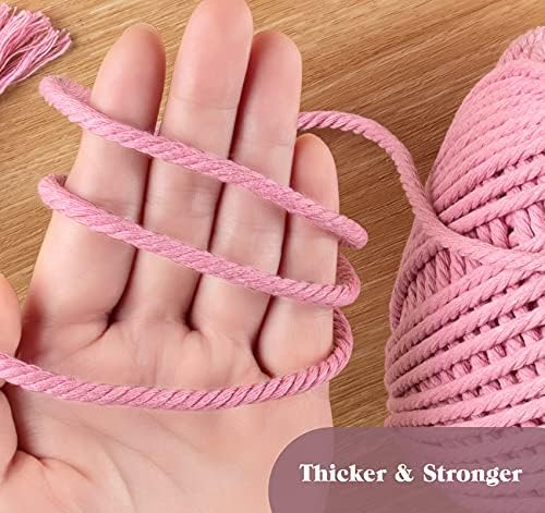 Anstore Macrame Cord, 4mm x 328 ft Twisted Soft Unstained Cotton Rope for Handmade Plant Hanger, Wall Hanging Craft Making, Crafts, Knitting, Decorative Projects(Light Pink)