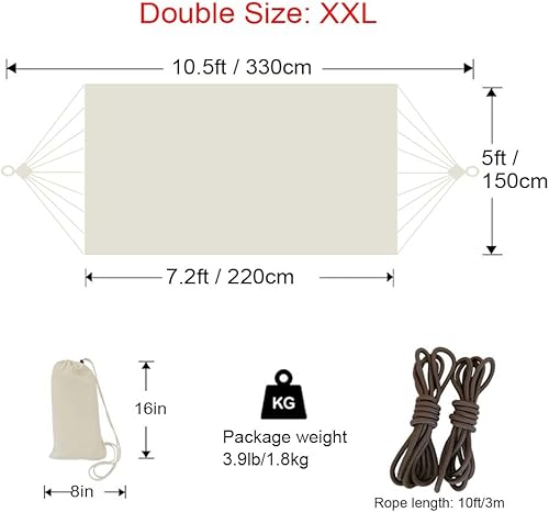 Miniatura 4 de GOCAN - Hamaca doble brasileña para 2 personas, 129.9 x 59 pulgadas, carga de 500 libras, lona de algodón, hamaca para patio, porche, jardín, patio