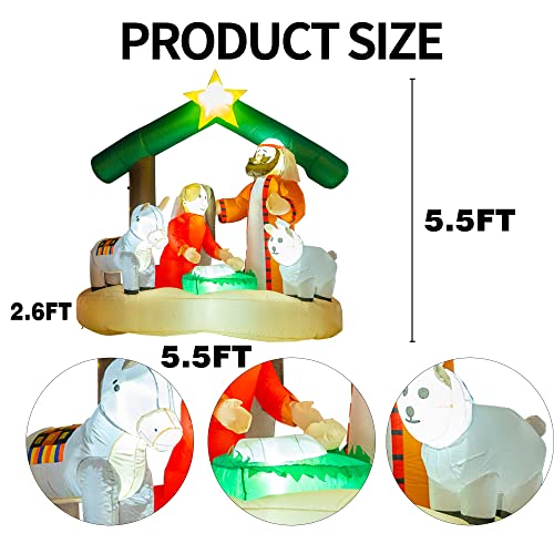 Hourleey Christmas Decorations Outdoor, Inflatables Nativity Scene Sets 5.5 Ft Length And 5.5 Ft Height, Lighted Blow Up Decor For Indoor Home Yard Clearance #TOP1
