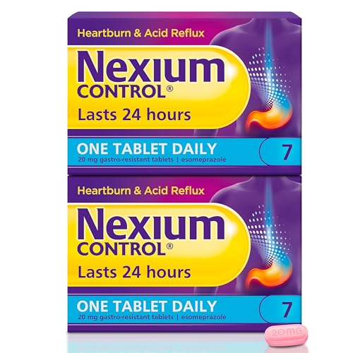 Image of Nexium Control Heartburn & Indigestion Tablets for Acid Reflux Relief, Gastro-Resistant Esomeprazole Tablets, 20mg, 7 Count (Pack of 2)