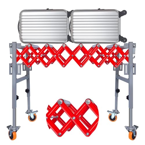 16'' Wide Conveyor Roller Stand with Wheels, Infeed/Outfeed Support Expandable Conveyor, 700lbs Capacity Folding Roller Conveyor Belt for Table Saws, Red