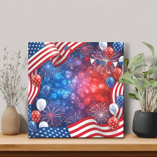 Fourth of July Canvas Wall Art Patriotic Balloon American Flag