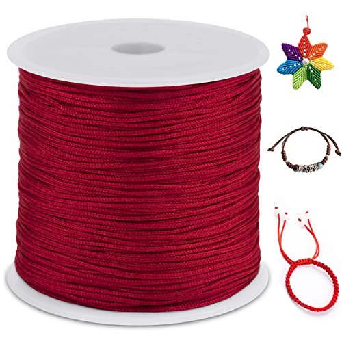 LEREATI Cola de Raton 0.8mm x 100m Cuerda Nylon Cordón de Satén Nailon, Hilo Macrame para Hacer Pulseras, Reborde, Joyería, Anudado Chino (Rojo)