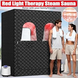 iTHERAU 2 Person Infra.red Steam Sauna Box for Home, Portable Sauna Steam Room with 660nm＆850nm Red Light, 2 Steamers, 2 Folding Chair, 5-Layer Waterproof