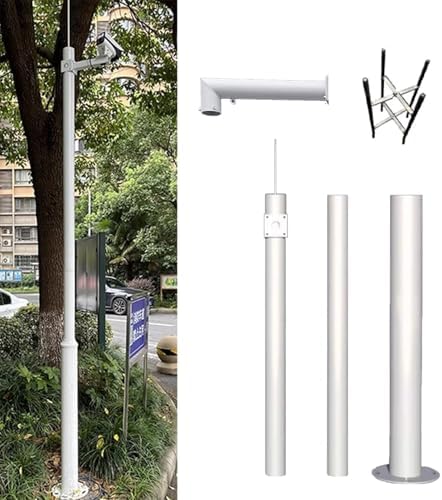 Outdoor Security Camera Pole Mount with Ground Spike, Solar Panel Compatible, 14.8 Feet Adjustable Round Mount for Surveillance Cameras, Desig