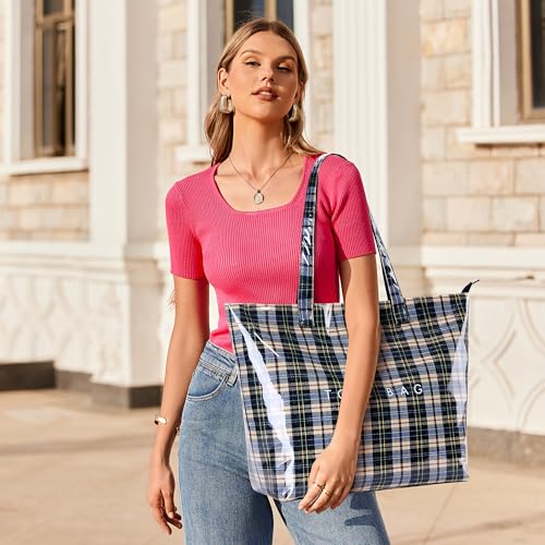 Image of KALIDI PVC Zipper Tote Bag, Jelly Kraft Paper Beach Bag Large Hobo Carry All Travel Shopping Handbag Plastic Shoulder Bag