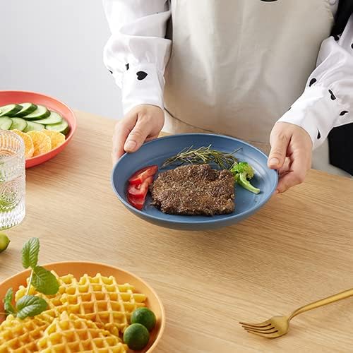 6 PACK Wheat Straw Plates Lightweight 7.8 Inch Unbreakable Deep Dinner Plates Microwave and Dishwasher Safe Wheat Straw Dinnerware Sets Easy to Clean Reusable