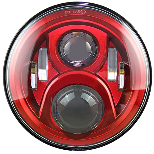 Tech Deals 🔥 Akmties 7 led Motorcycle Headlight Projector LED Light Bulb For Jeep/Motor Electra Glide Street Glide Fat Boy Road King Heritage Softail Switchback (Red)