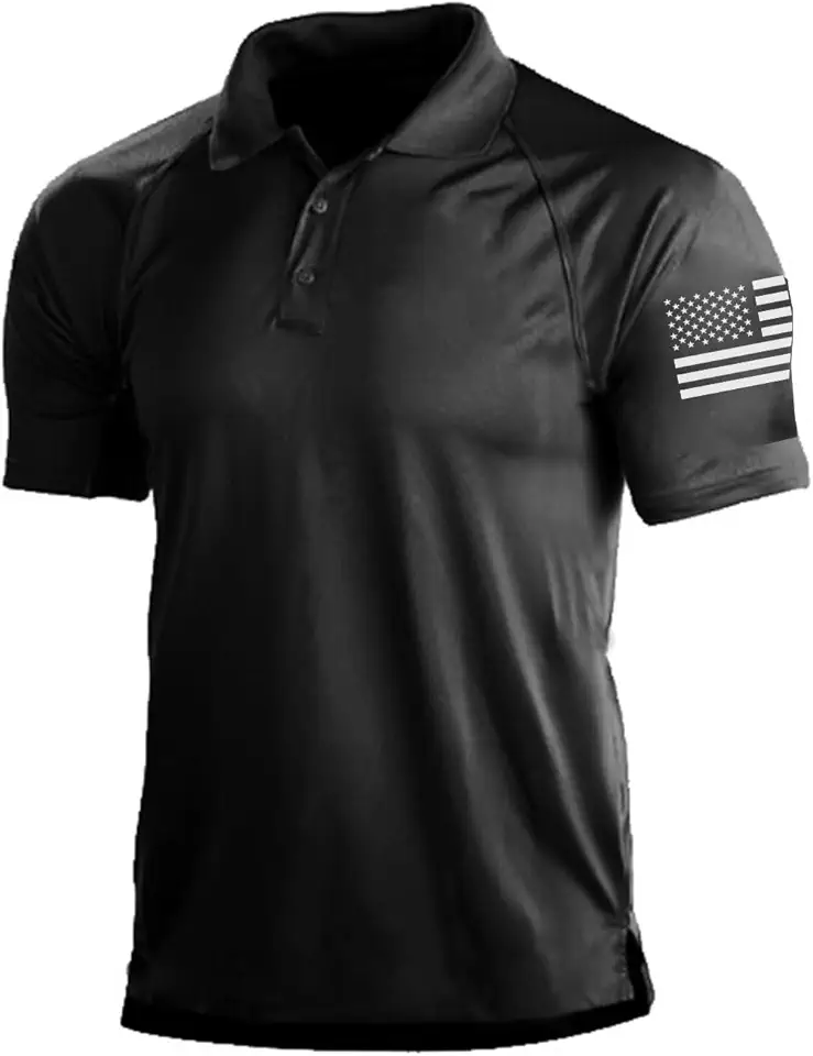 H HYFOL Short Sleeve Polo Shirts for Men Graphic Stretch Casual American Patriotic Raglan Golf Polos for Men