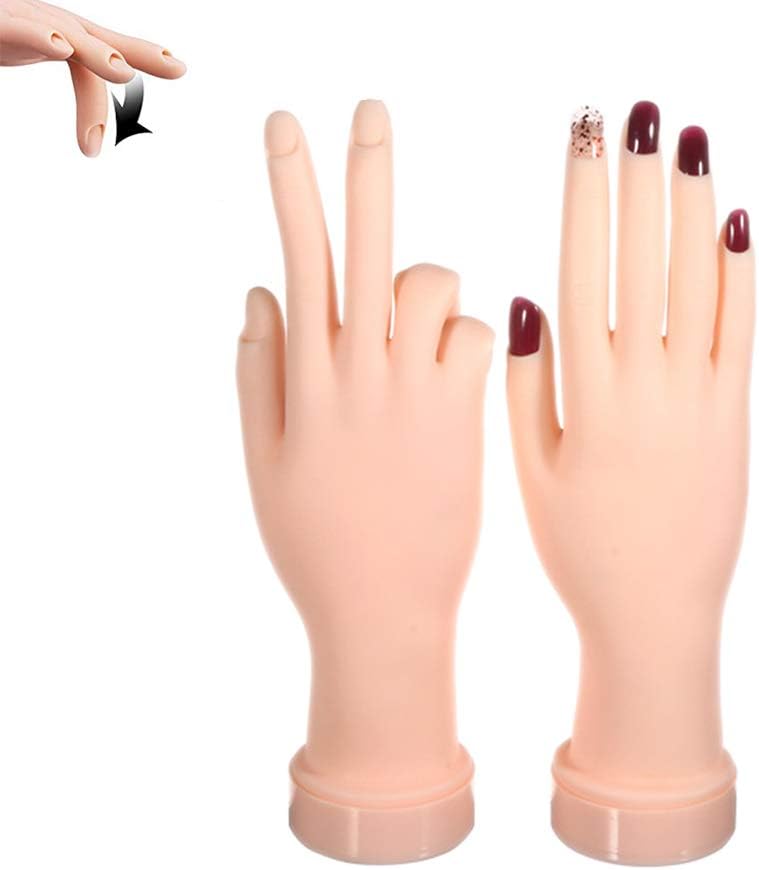 2Pcs Practice Hand for Acrylic Nails, Audio Nail Art Training Hand,Fake Hand for Nails Practice, Flexible Bendable Manicure Hand Practice Tool