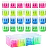 24 Pieces Pencil Sharpeners Manual Dual Holes Pencil Sharpener with Lid Portable Colorful Crayon Sharpener for...