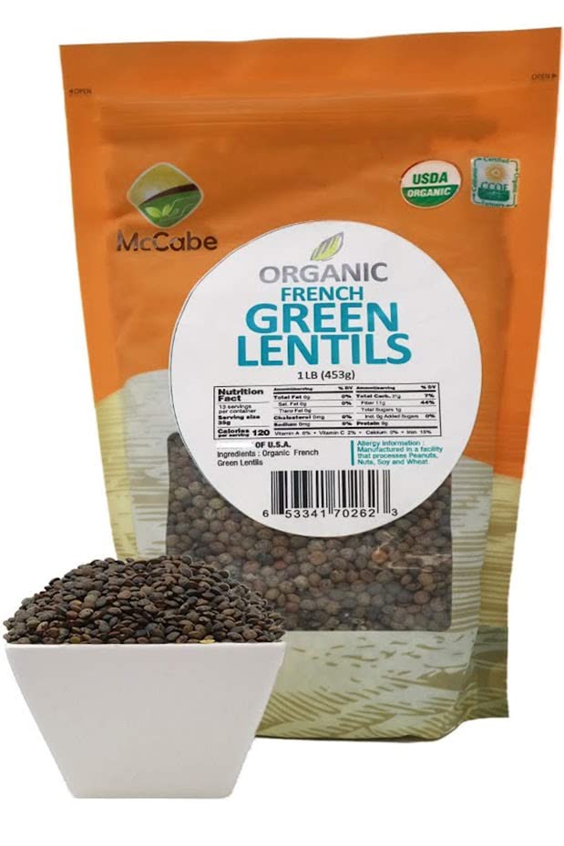 Miniatura 3 de McCabe Lentejas verdes francesas orgánicas, 1 libra (16 onzas) (3 paquetes), certificado por USDA, empaquetadas en Estados Unidos, certificado CCOF