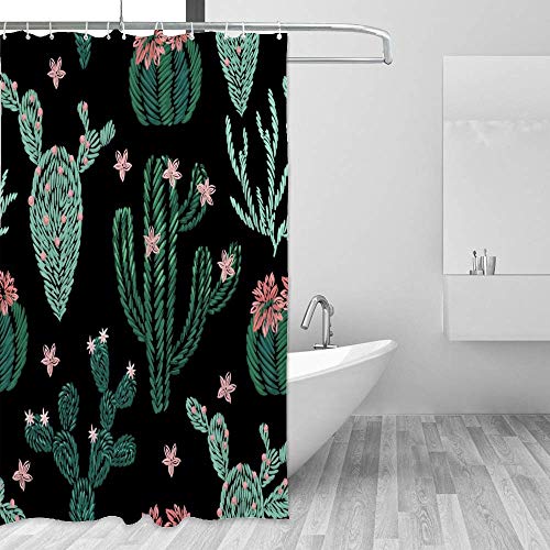 Rideau de douche cactus 72x72 cm en polyester imperméable avec crochets - 5