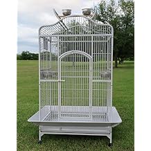 New Large Wrought Iron Open Play Top Parrot Bird Cage for Large Macaws Cockatoos African Grey Amazon WhiteVein
