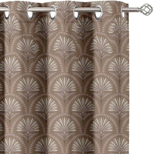 Vargottam Room Darkening Curtains - Arch Fan Motif Pattern, Set of 2 Panels, 52" x 108" - Grommet-Top Blackout Window/Door Drapes for Bedroom, Nursery & Living Room - Brown