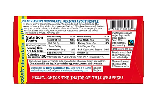 Tony's Chocolonely 32% Classic Milk Chocolate Bar -Rich, Smooth Belgium Chocolate, Perfect Holiday Gift, Chocolate Candy, No Artificial Flavoring, Fairtrade & B Corp Certified - 6.35 Oz, 4 Bars #TOP1