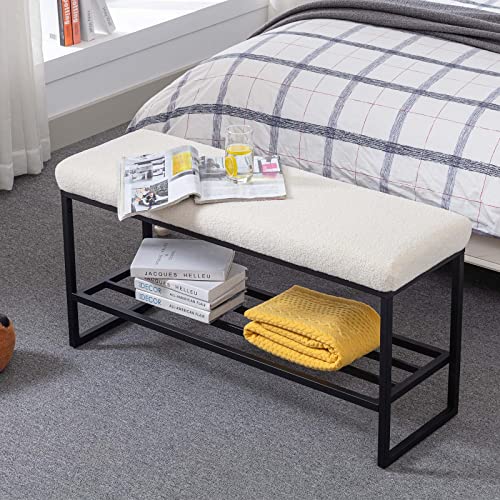 Zesthouse Shoe Bench Entryway With Storage, Boucle Bench For Bedroom End Of Bed, Upholstered Bench Metal Shoe Rack For Closet Hallway Doorway Living Room #TOP5