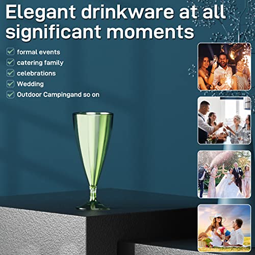 Zonbaizey Champagne Flute With Outer Cup 5 Stemless Plastic Champagne Flutes 6 Oz Capacity, Shatterproof, Reusable, Bpa-Free, Ideal For Home Bar, Special Occasions(Green) #TOP2