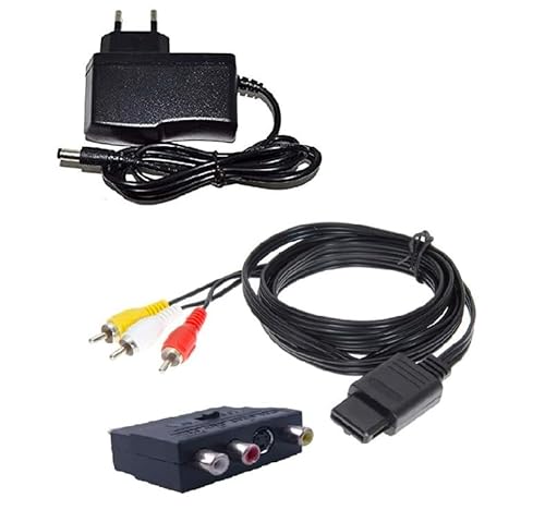 Set für Super Nintendo SNES Netzkabel + TV Scart 3 Chinch Kabel Fernsehkabel Ladekabel Stromkabel Stromstecker
