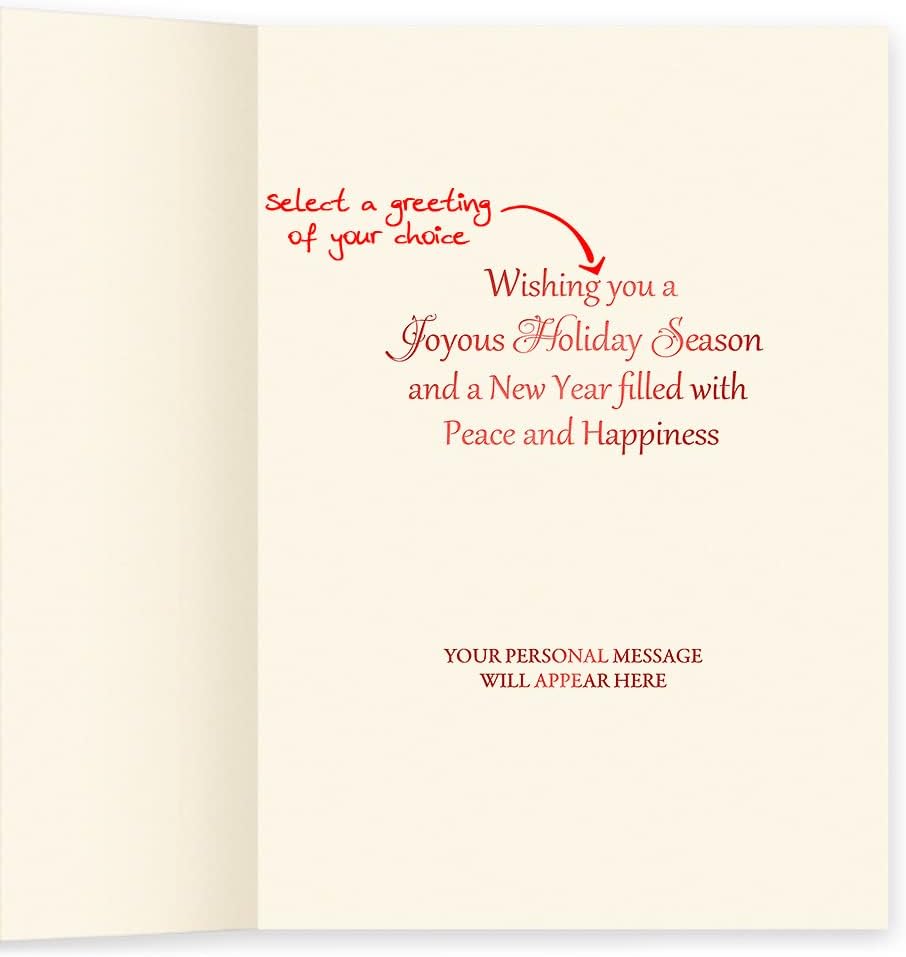 The Gallery Collection, 25 Personalized Christmas Cards with Foil-Lined Envelopes (Christmas Cardinal), For Business or Consumer