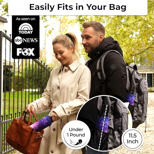 Image of TUMELLA Strongest Windproof Travel Umbrella (Compact, 100MPH Wind-Tested), Light, Portable, One-Handed Use, Automatic Folding Rain Umbrella, Durable, Premium Grip, Fits Car & Backpack