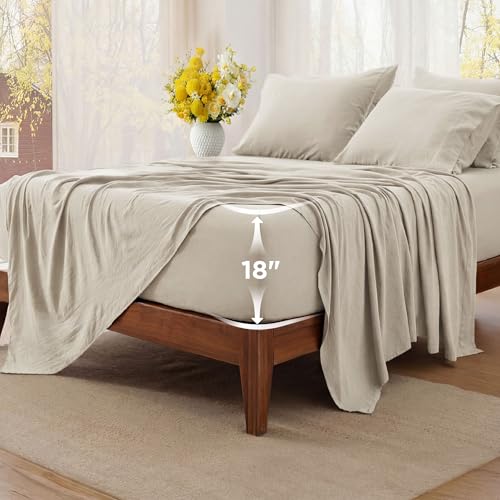 Image of Bedsure Full Size Bed Sheets, 6 Piece, Prewashed Ultra-Soft, 18-inch | Extra Deep Pocket, Breathable, Secure Fit, Hotel Luxury Bedding, Dual Side Pockets, Fade Resistant, For Air Mattress