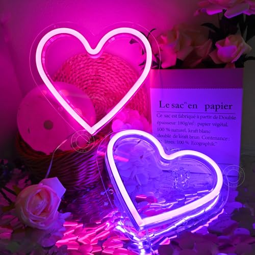 Image of SYLHOME 2 Pack Heart Led Neon Light Sign Battery Operated or USB Powered Bedroom Wedding Wall Sign Decor Valentines Day Christmas Birthday Gifts 7.87 inch X 7.28 inch