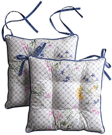 Maison d' Hermine Chairpads 16"x16" 100% Cotton Comfortable Set of 2 Chair Pads with Ties Polyester Filling Cushion/Pillow for Dining, Office, Kitchen, Home & Living Room, Faience - Spring/Summer
