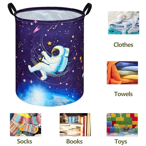 Image of Collapsible Kids Laundry Basket Clothes Hamper, Foldable Storage Organizer Bin, Toy Clothes Storage with Handles for Boys Girls Bedroom, Room Decor Astronaut