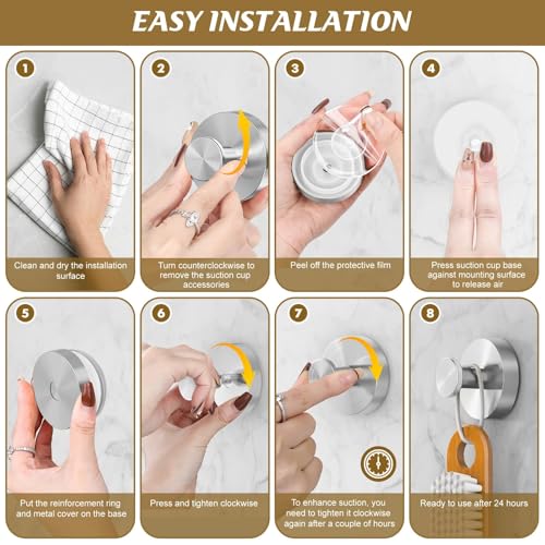 Image of BKV Suction Cup Hooks for Glass Window,Removable Shower Hooks for Inside Shower,Metal Towel Hooks for Bathrooms,2 Pack(Silver)