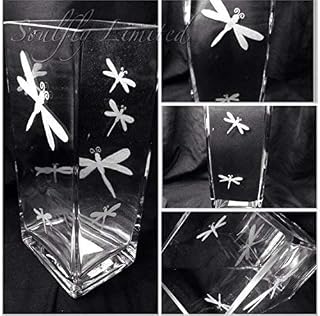 MOTHERS DAY DRAGONFLY SILHOUETTE ENGRAVED GLASS TANK VASE - PERSONALISED FREE