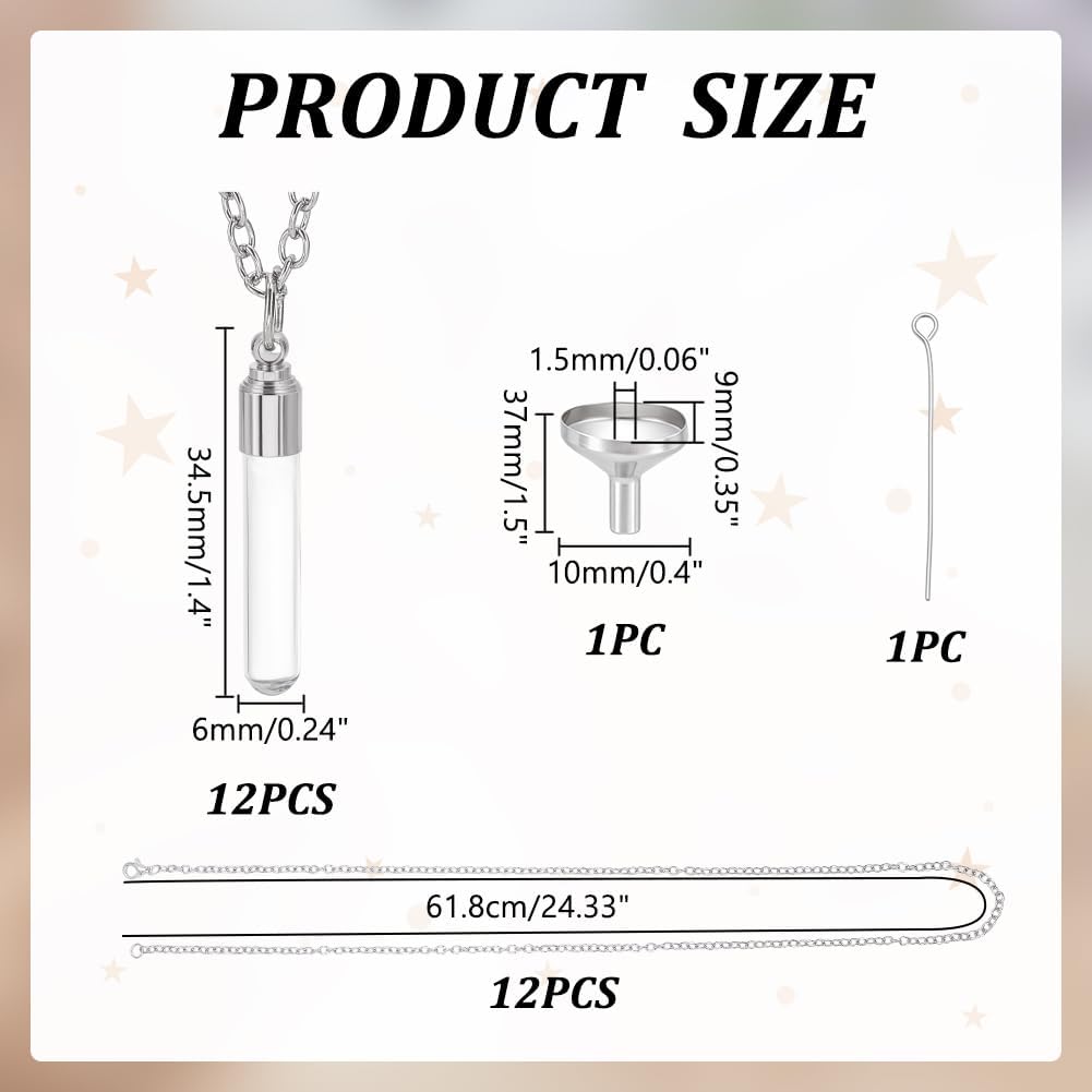 WADORN 12Pcs Vial Necklace Glass Vial Pendant, Zinc Alloy Urn Necklace for Ashes Clear Mini Glass Bottles Pendants for Women Men Loved One Jewelry Making DIY Necklaces Beads Perfume Supplies - Image 2